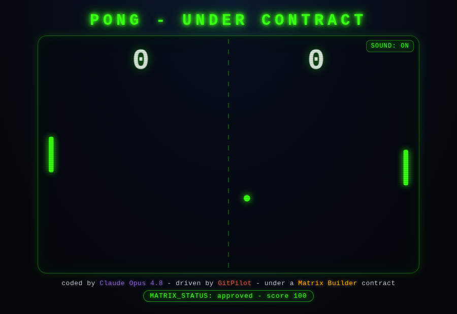 The real neon Pong running — glowing green on a dark CRT
