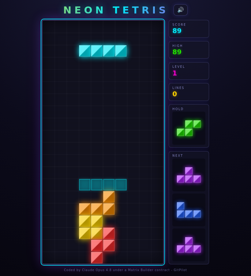 Neon Tetris gameplay screenshot