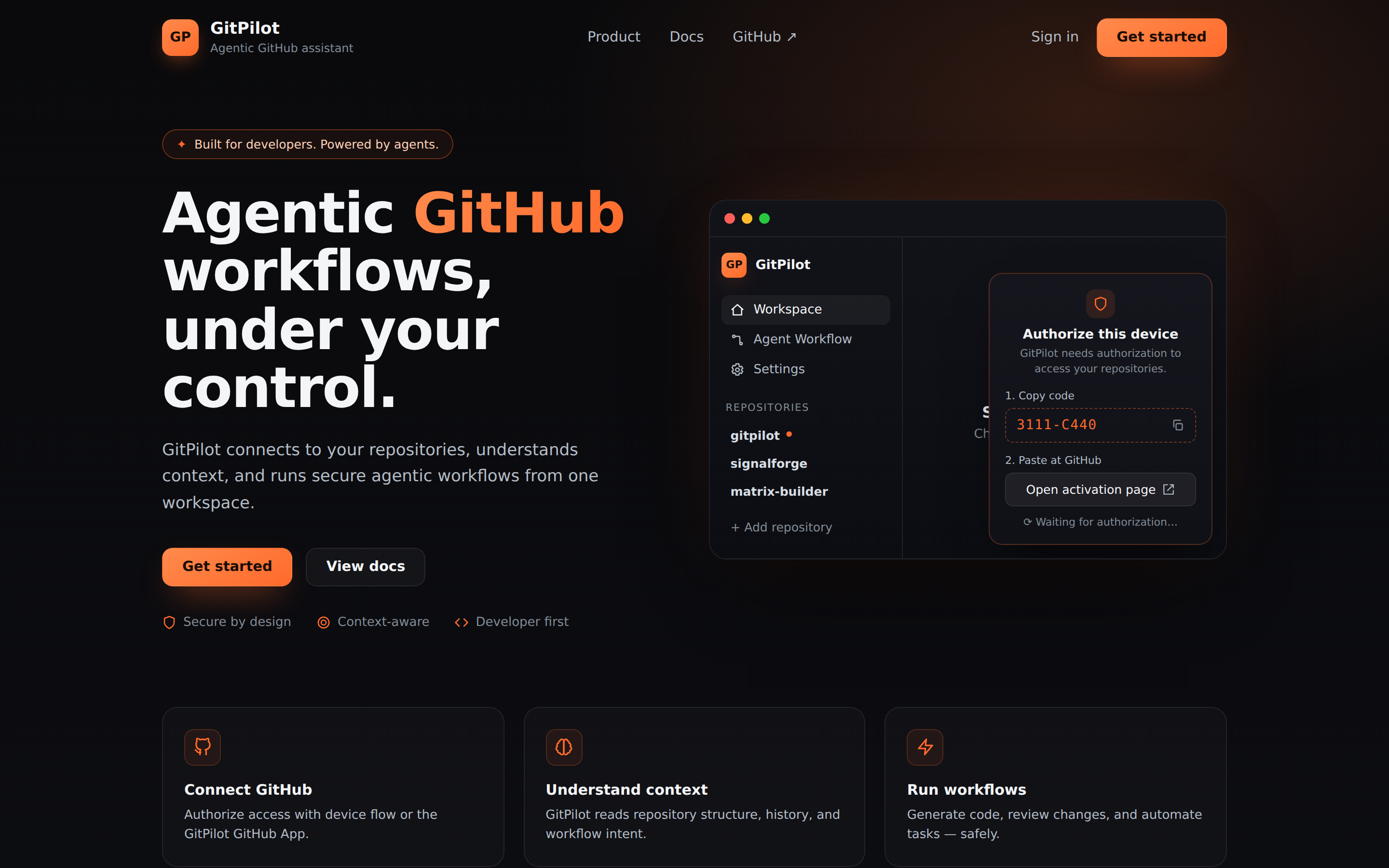The GitPilot home screen